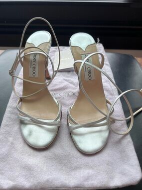 Jimmy Choo Silver Metallic Strappy Wrap Sandals